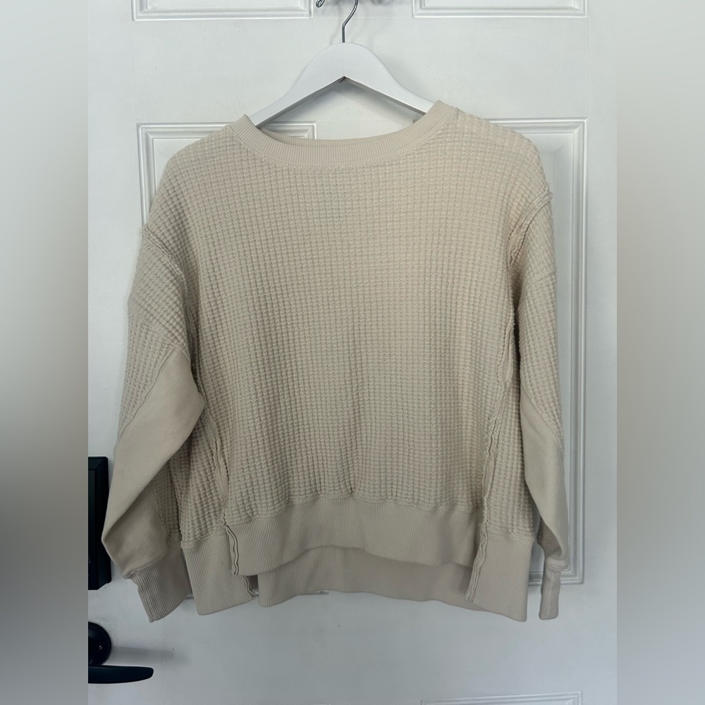 American Eagle Outfitters Neutral Beige Waffle Crewneck Sweater